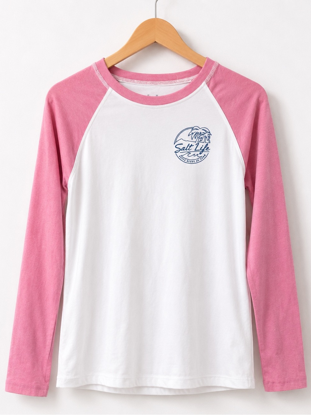 Salt Life Girls Long Sleeve Graphic Tee Size SLX YS Pink White Beach Shirt